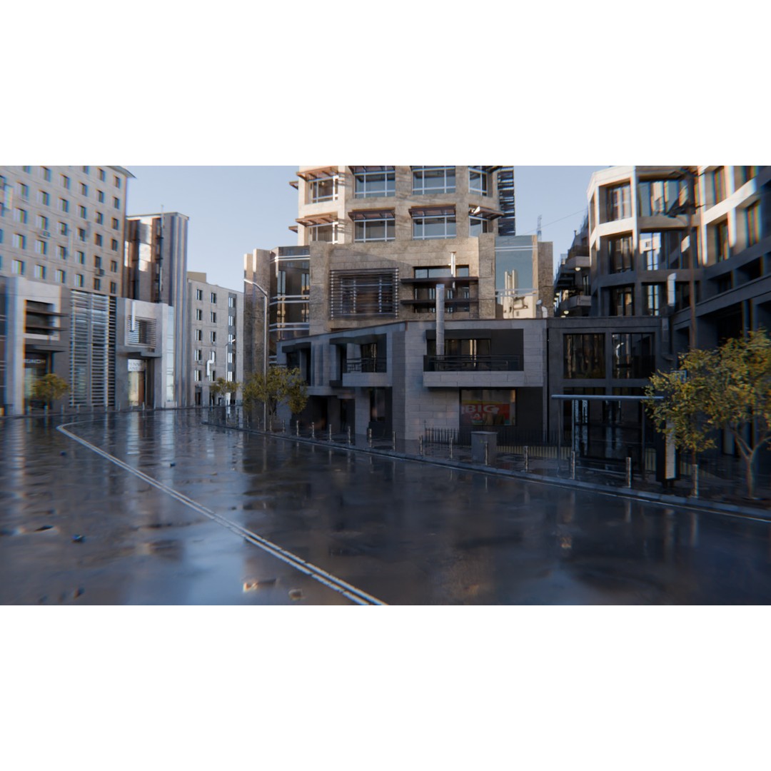 Modern Urban Street Environment 3D Model – Realistic City Scene, Blender