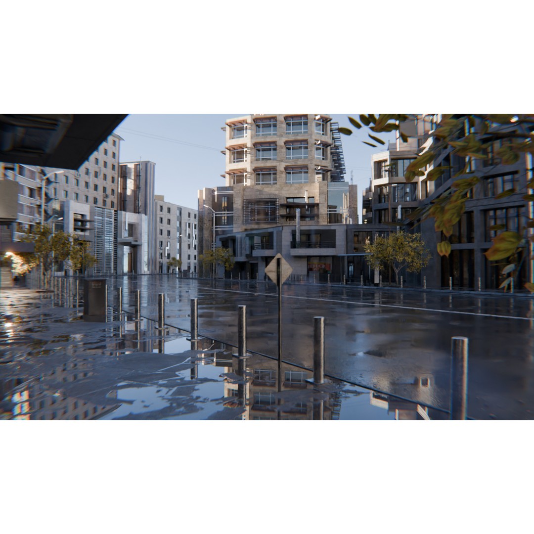 Modern Urban Street Environment 3D Model – Realistic City Scene, Blender - View 7