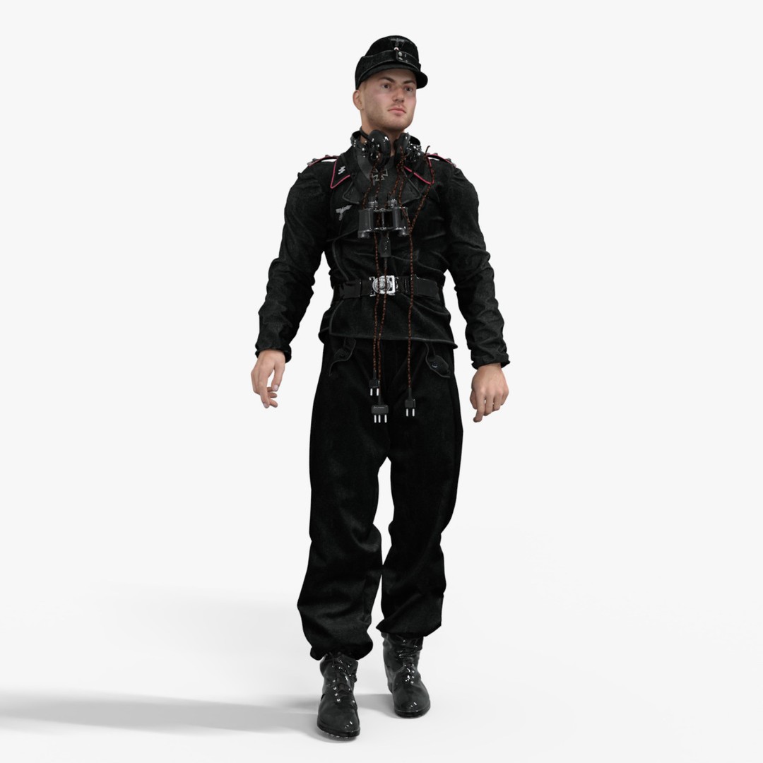 German Panzer Crew Soldier 3D Model – Low Poly Game Ready, FBX - View 17
