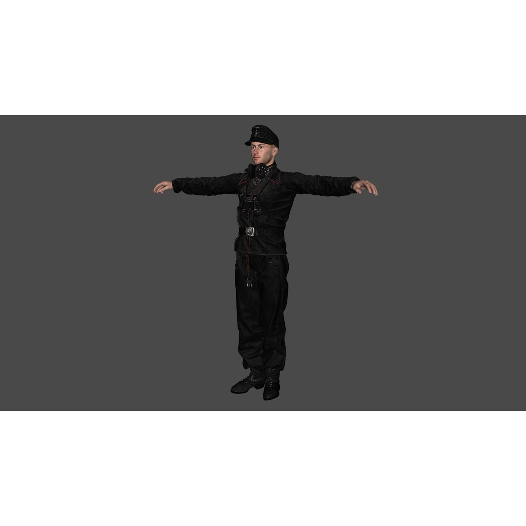 German Panzer Crew Soldier 3D Model – Low Poly Game Ready, FBX - View 18
