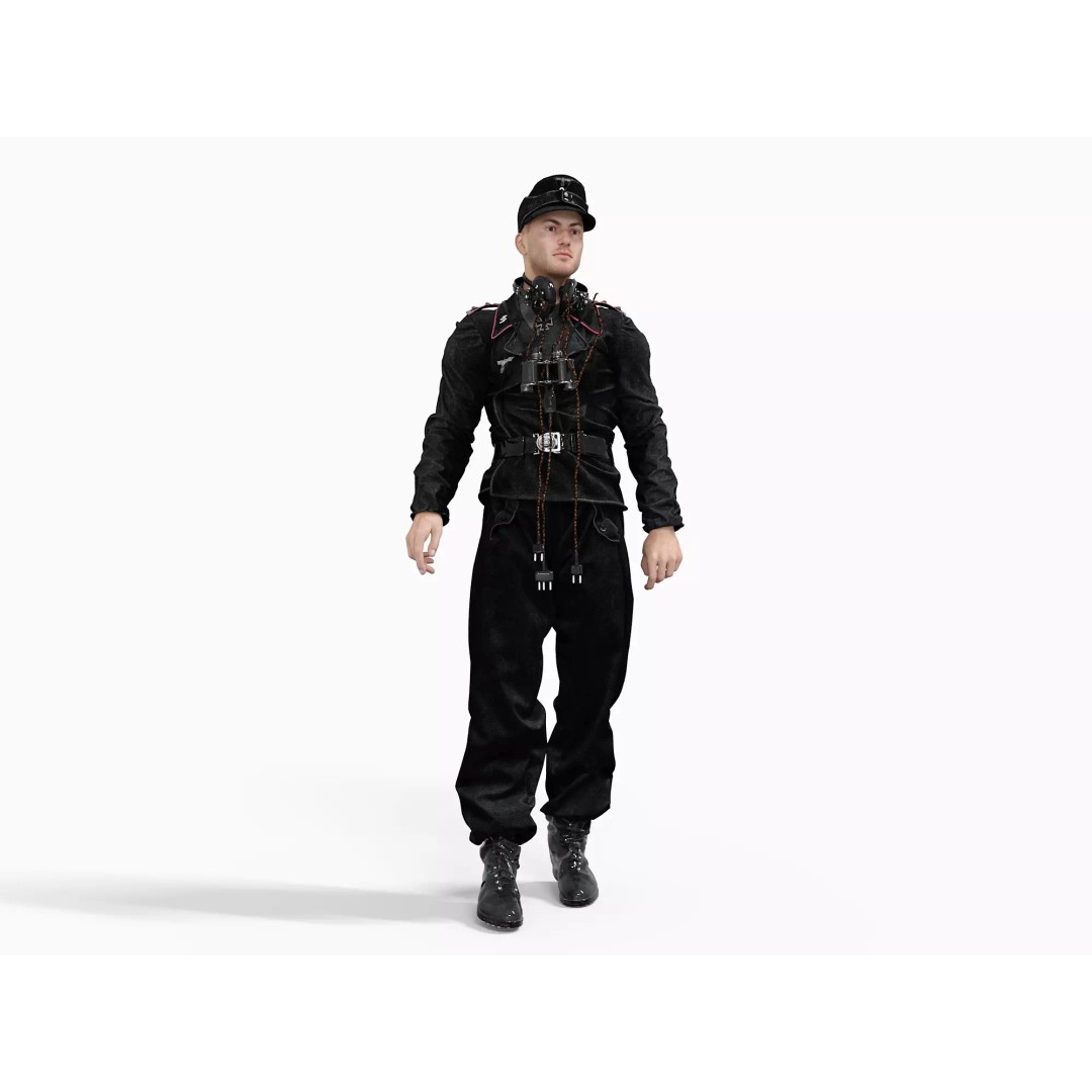 German Panzer Crew Soldier 3D Model – Low Poly Game Ready, FBX - View 2