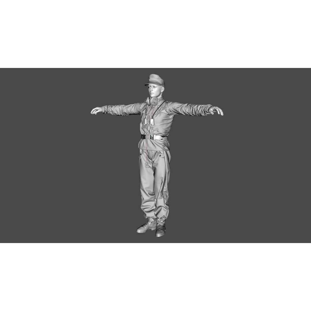 German Panzer Crew Soldier 3D Model – Low Poly Game Ready, FBX - View 20