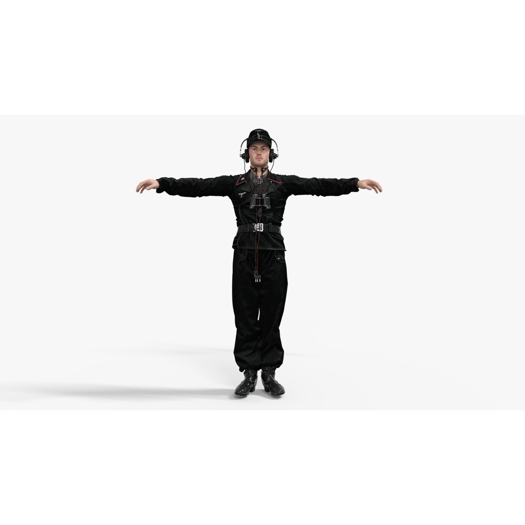 German Panzer Crew Soldier 3D Model – Low Poly Game Ready, FBX - View 6