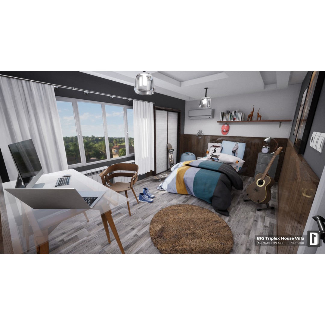 Triplex House Villa 3D Model – Low Poly Unreal Engine Project, FBX - View 10