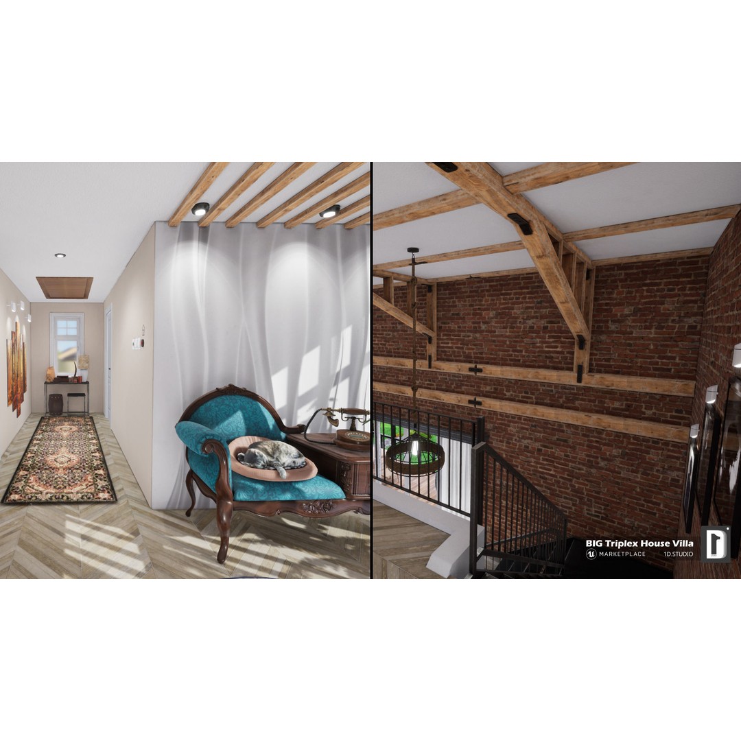Triplex House Villa 3D Model – Low Poly Unreal Engine Project, FBX - View 11