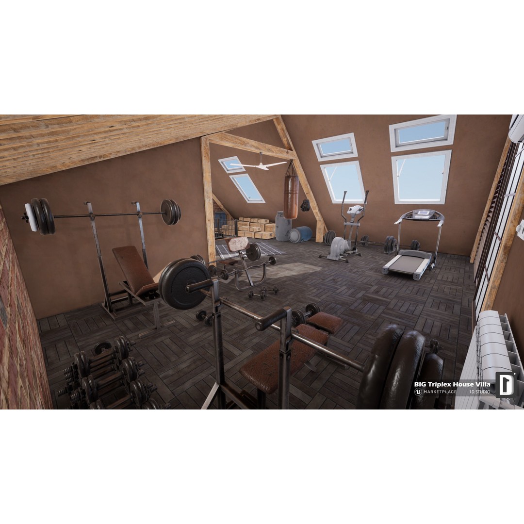 Triplex House Villa 3D Model – Low Poly Unreal Engine Project, FBX - View 12