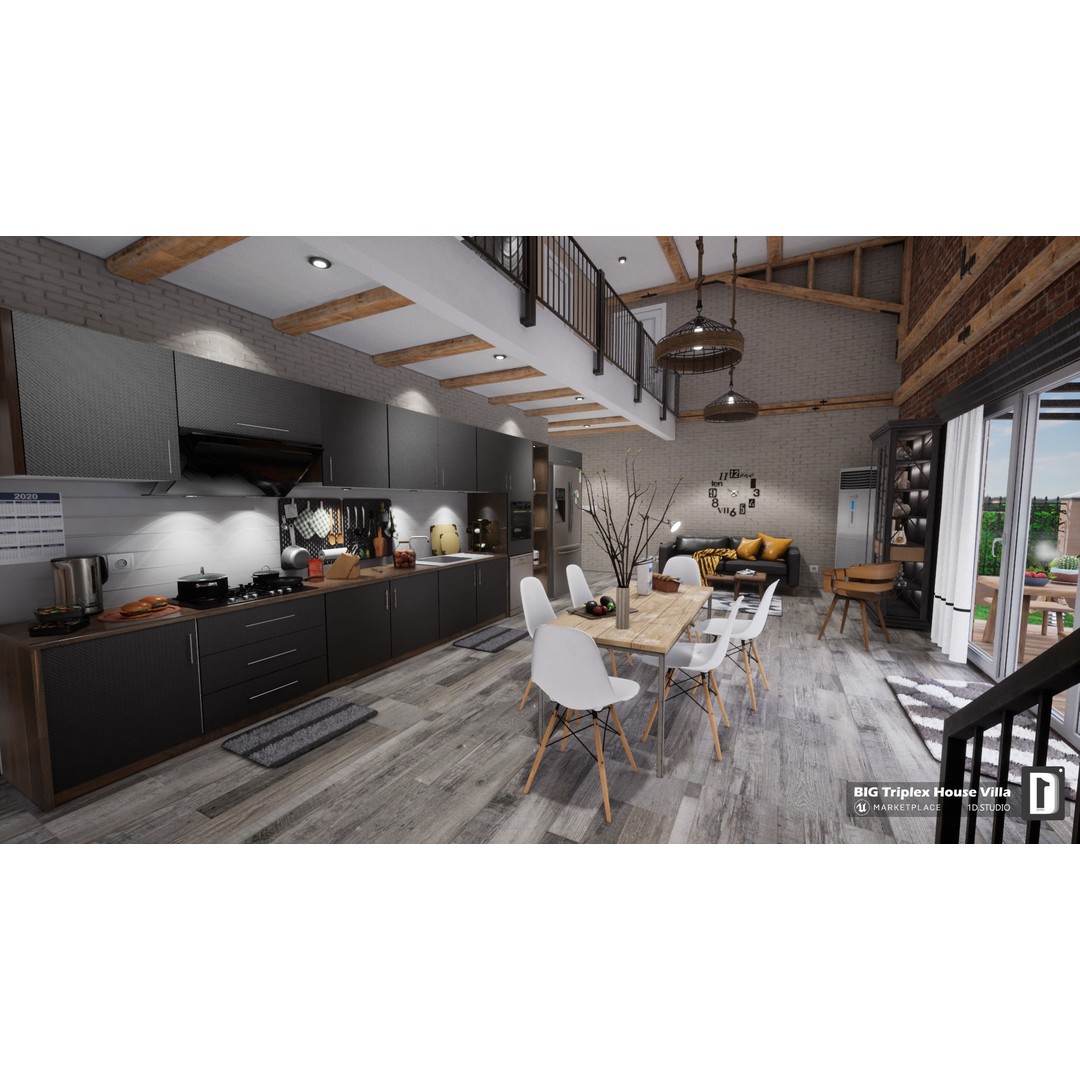 Triplex House Villa 3D Model – Low Poly Unreal Engine Project, FBX - View 13