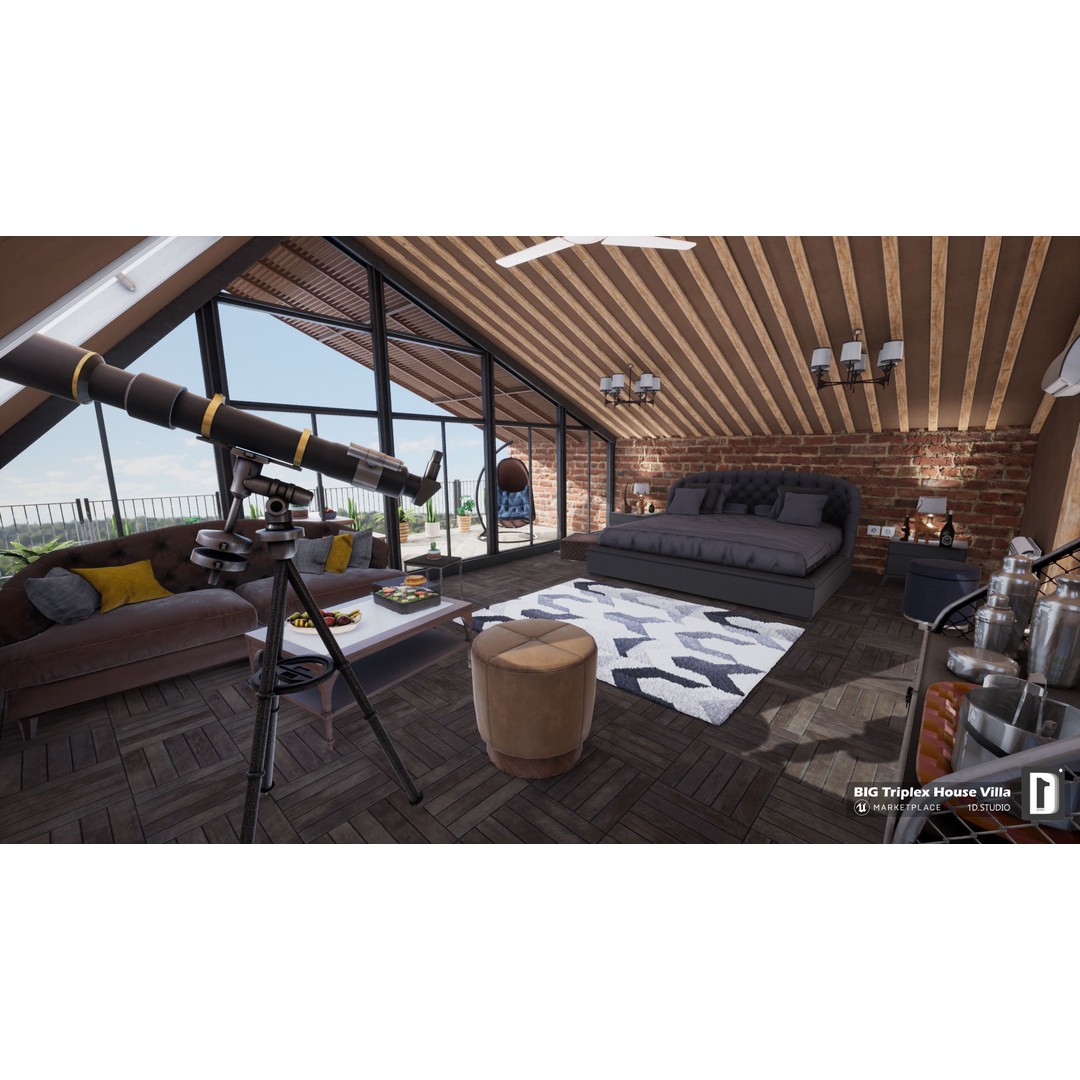 Triplex House Villa 3D Model – Low Poly Unreal Engine Project, FBX - View 16