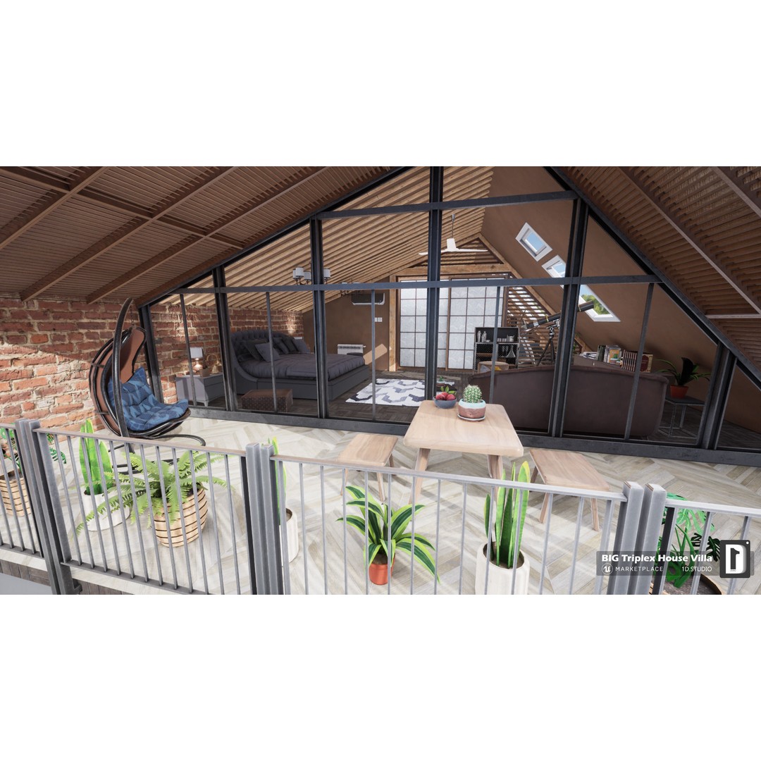 Triplex House Villa 3D Model – Low Poly Unreal Engine Project, FBX - View 18