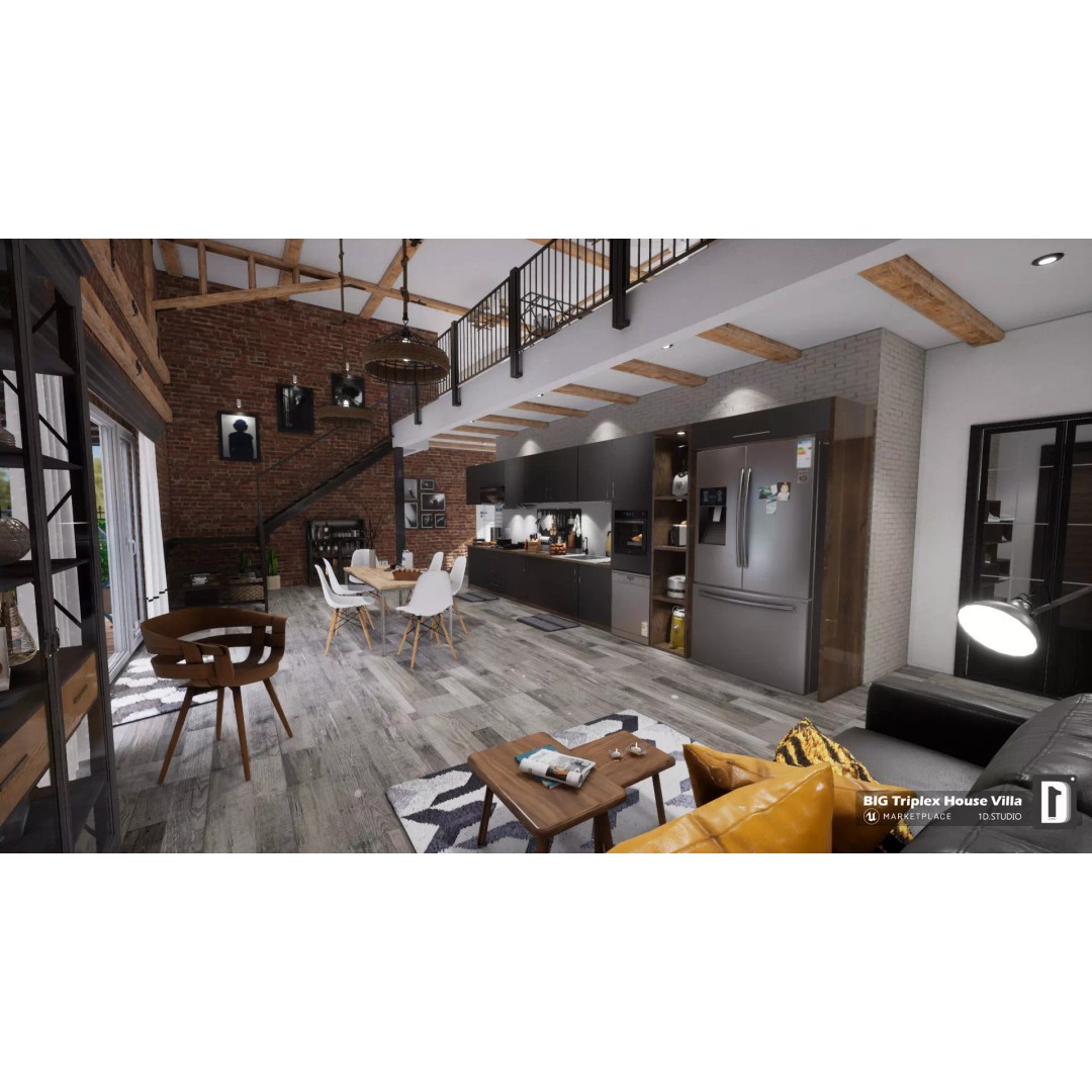 Triplex House Villa 3D Model – Low Poly Unreal Engine Project, FBX - View 2