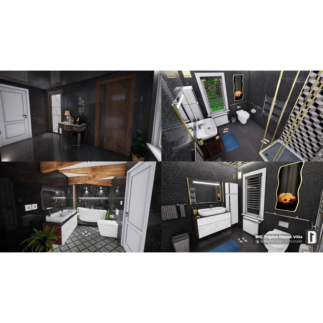 Triplex House Villa 3D Model – Low Poly Unreal Engine Project, FBX - View 25