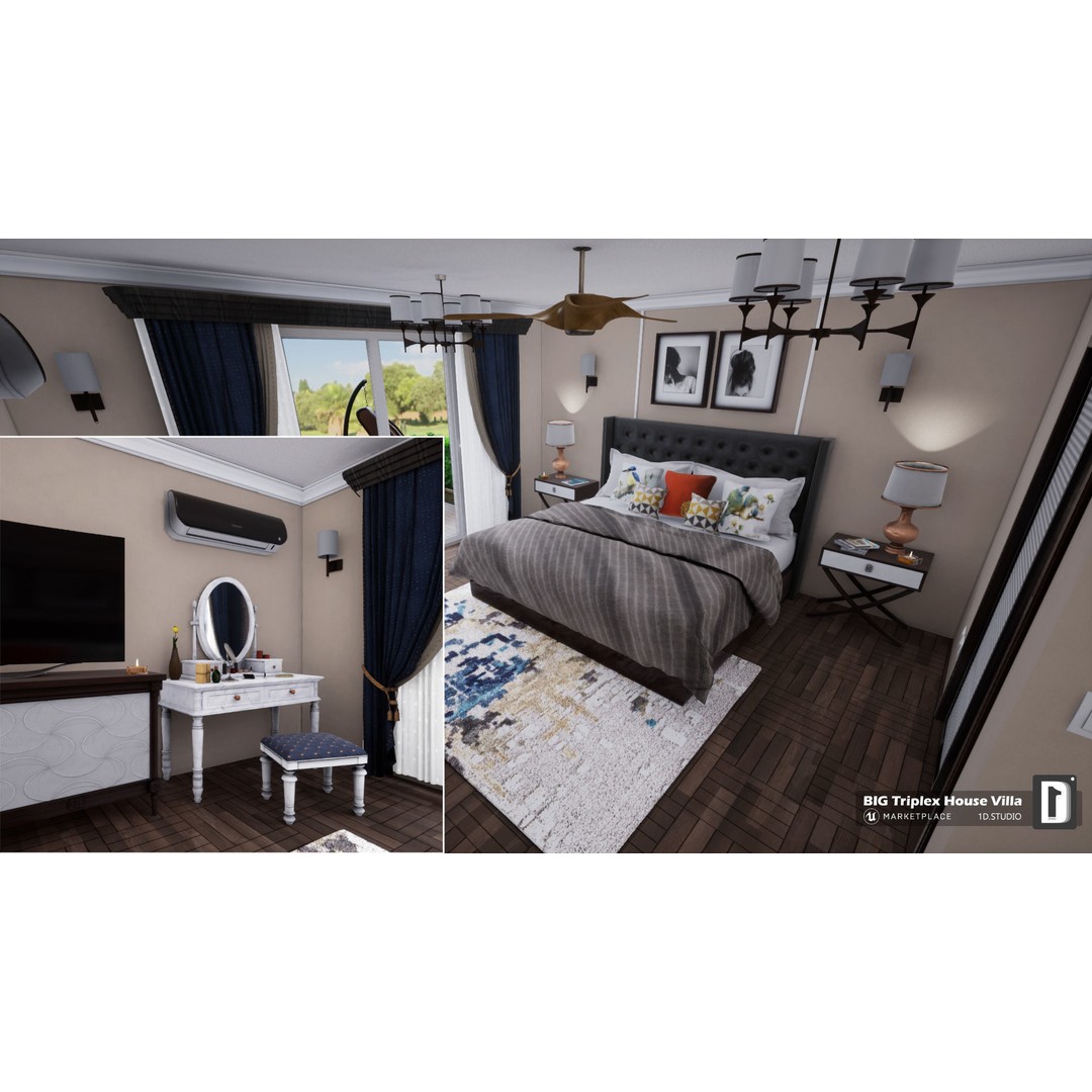 Triplex House Villa 3D Model – Low Poly Unreal Engine Project, FBX - View 8