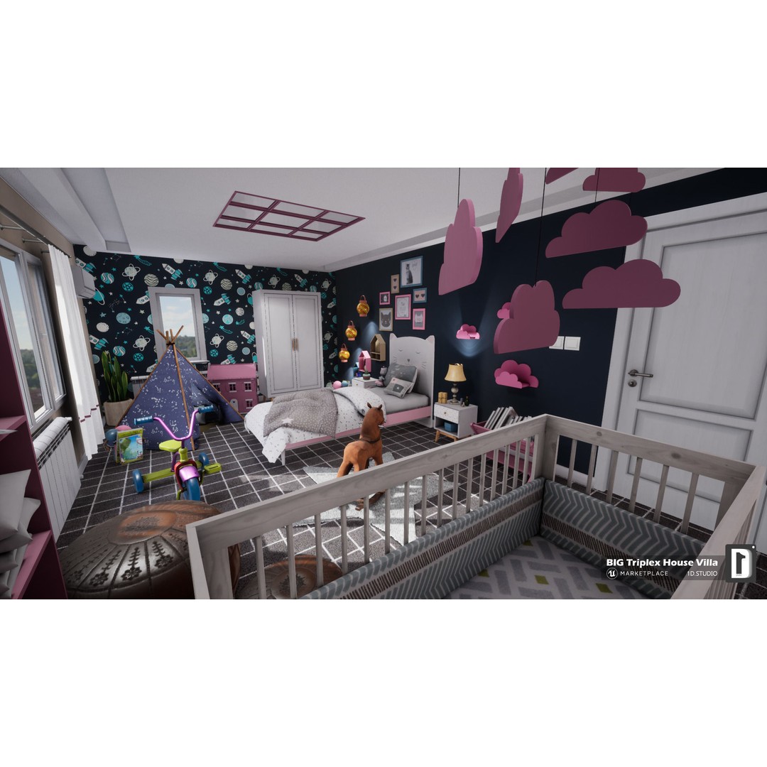 Triplex House Villa 3D Model – Low Poly Unreal Engine Project, FBX - View 9