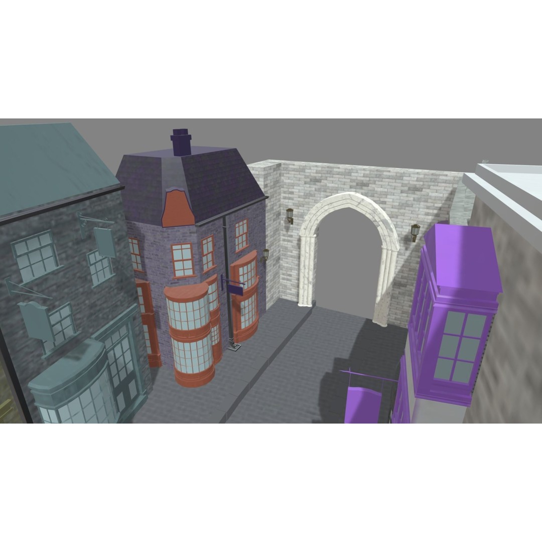 Diagon Alley 3D Model – Textured Scene, PBR, FBX, Blender - View 13