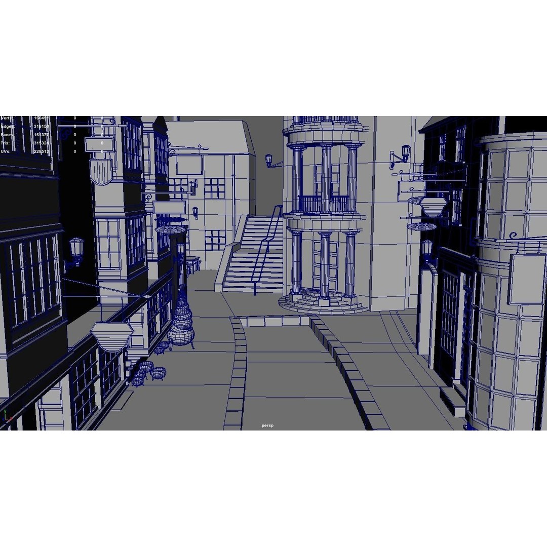 Diagon Alley 3D Model – Textured Scene, PBR, FBX, Blender - View 15
