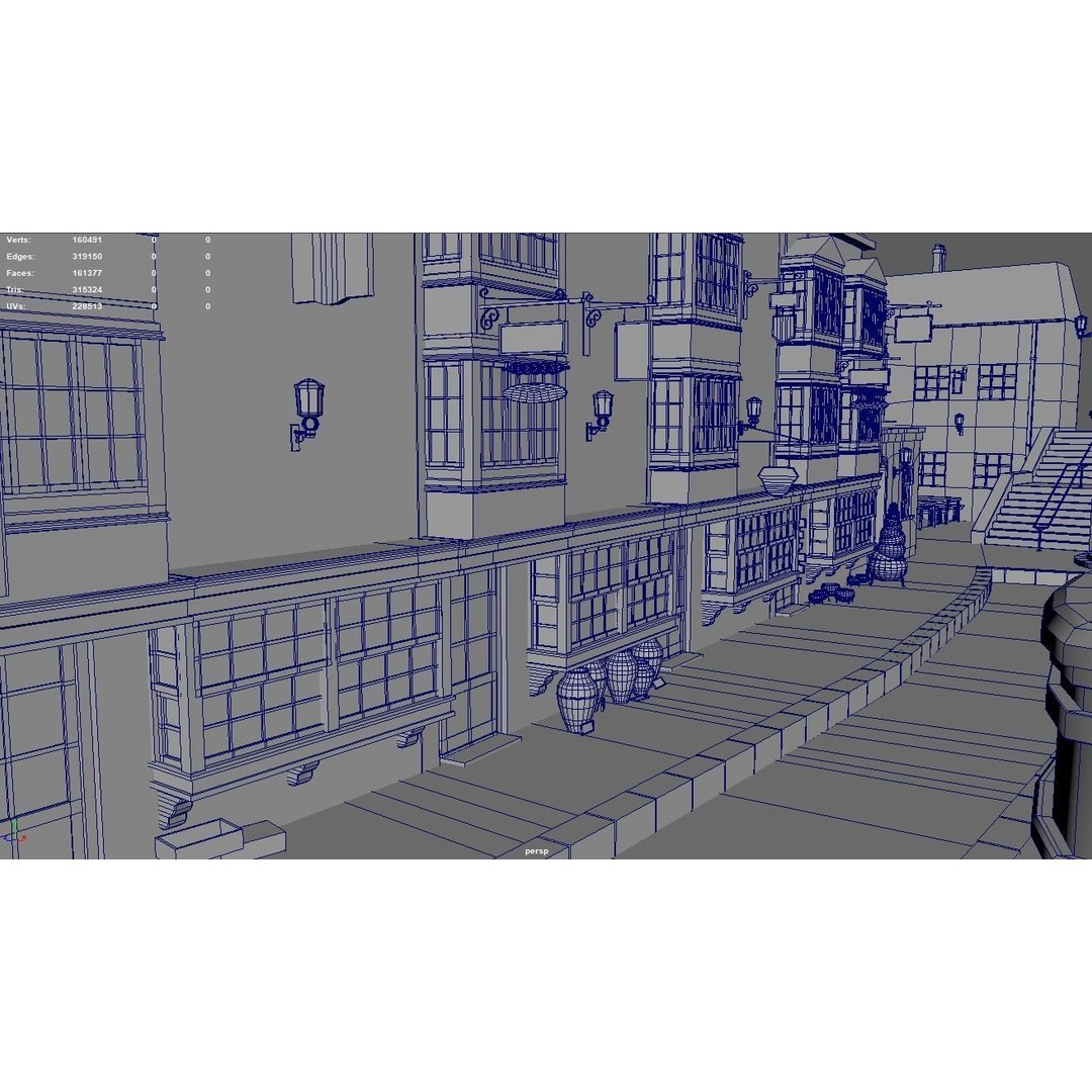 Diagon Alley 3D Model – Textured Scene, PBR, FBX, Blender - View 20