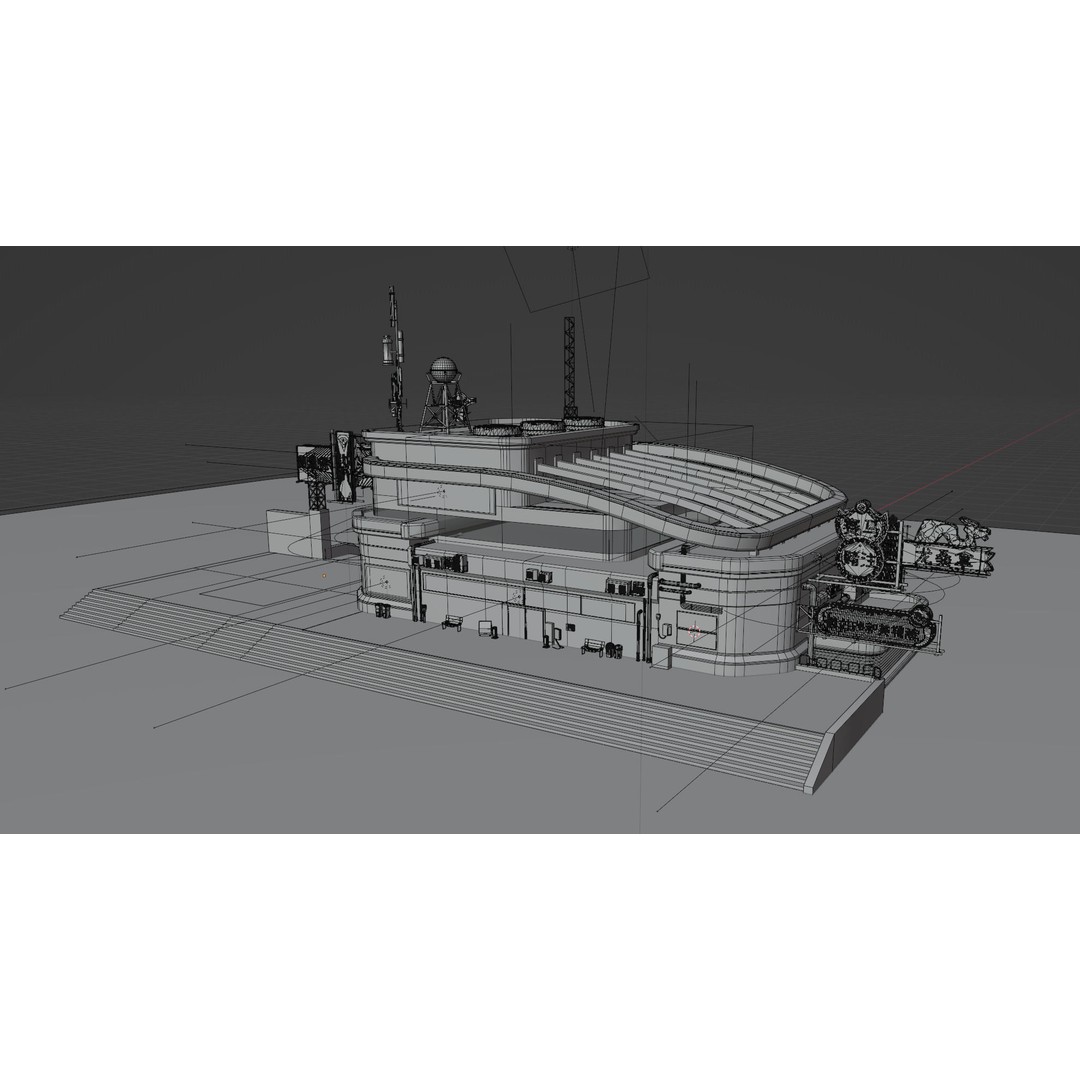 Cyberpunk Game Hall 3D Model – Low Poly Architectural Asset for Blender
