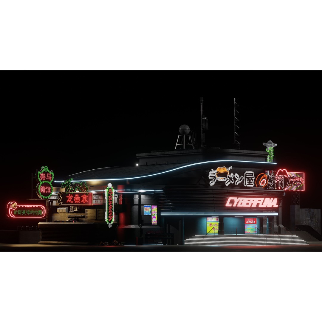 Cyberpunk Game Hall 3D Model – Low Poly Architectural Asset for Blender - View 12