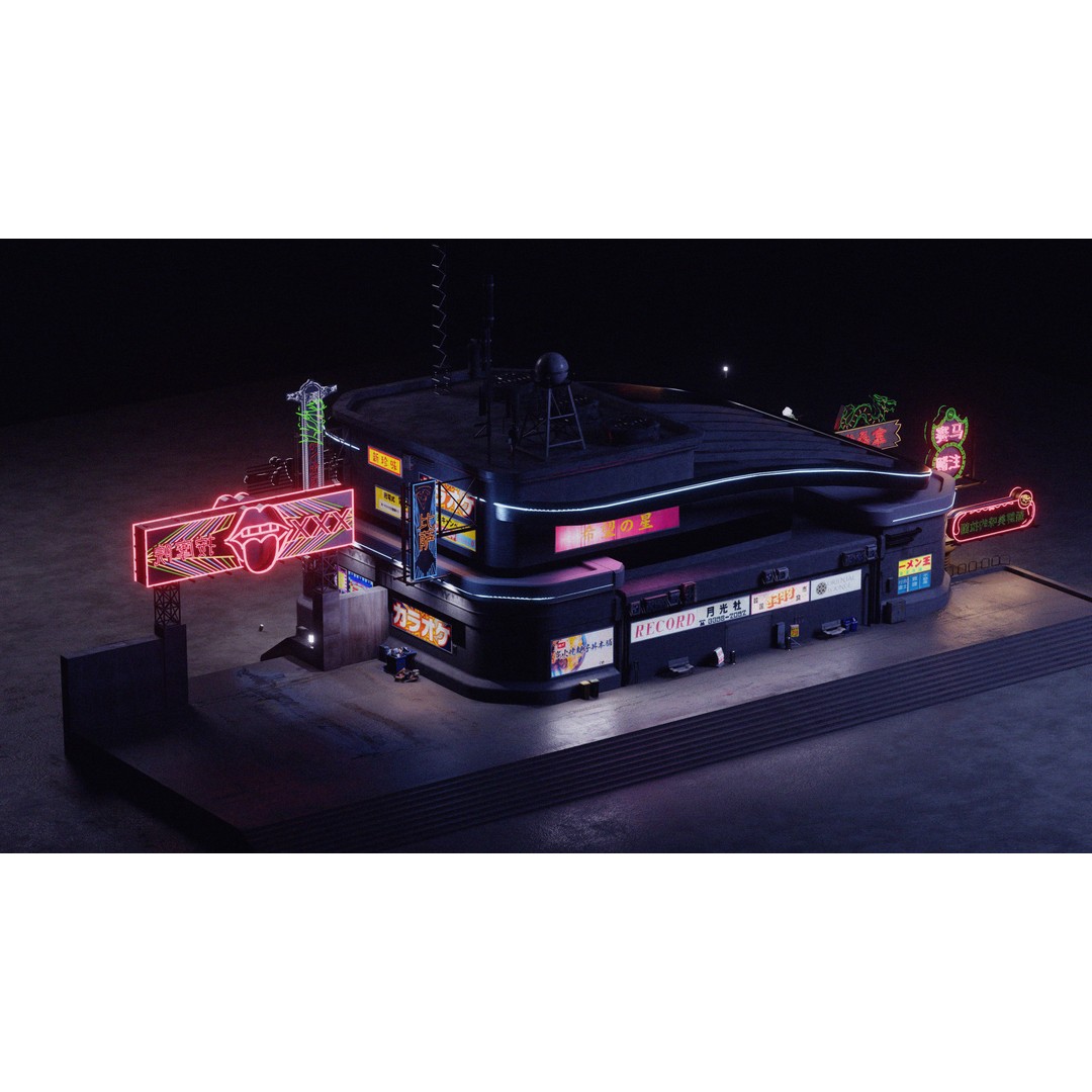 Cyberpunk Game Hall 3D Model – Low Poly Architectural Asset for Blender - View 13