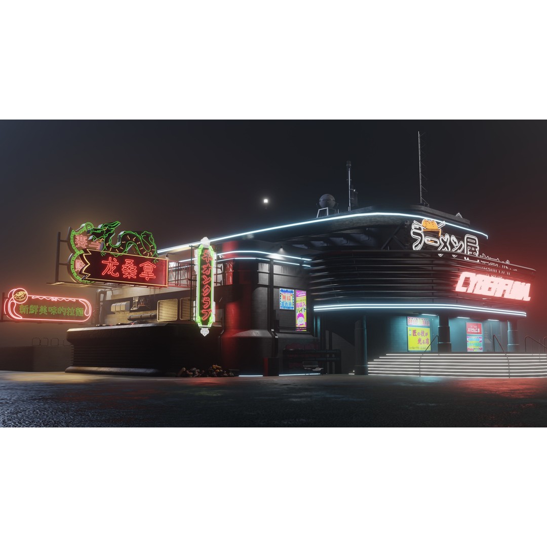 Cyberpunk Game Hall 3D Model – Low Poly Architectural Asset for Blender - View 3
