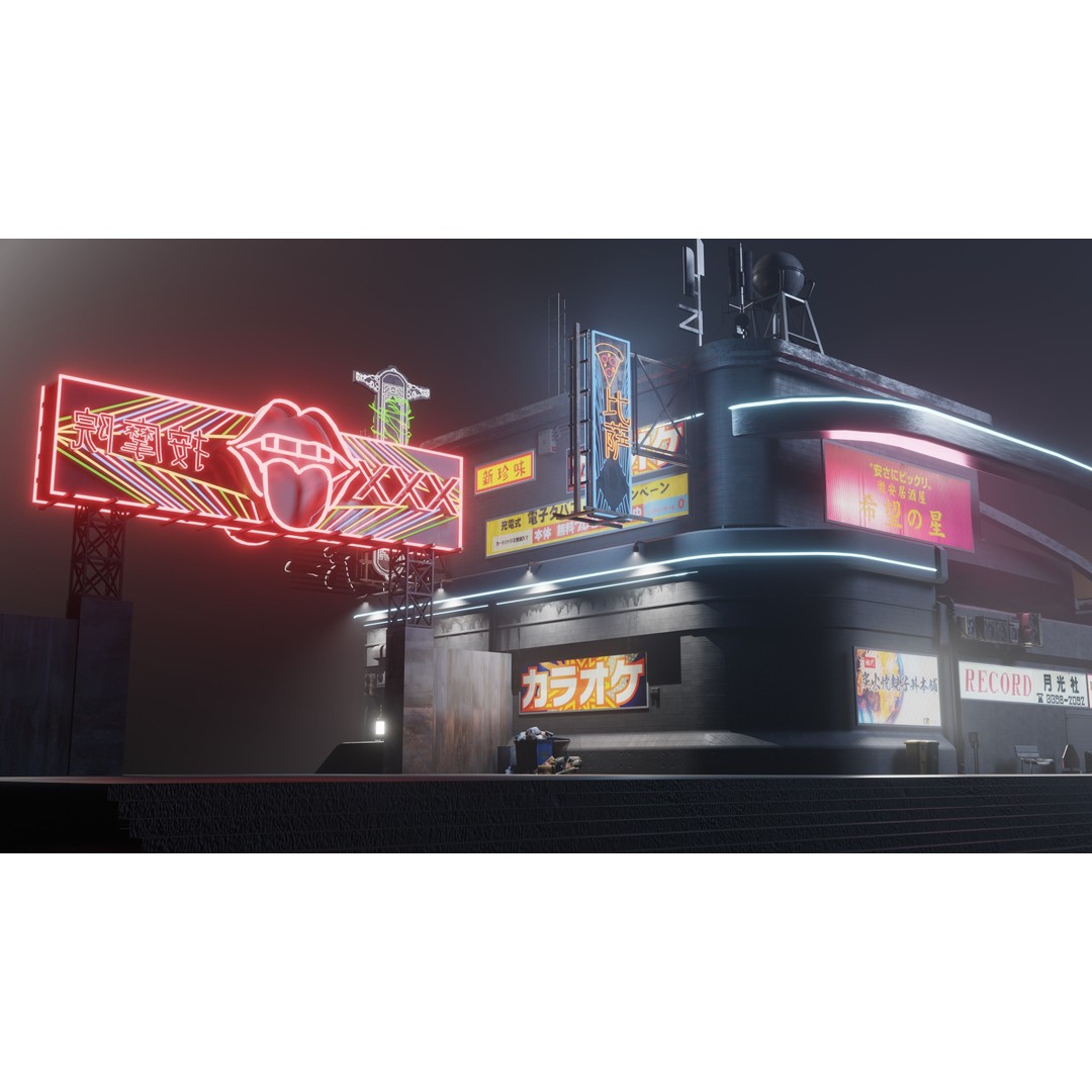 Cyberpunk Game Hall 3D Model – Low Poly Architectural Asset for Blender - View 7
