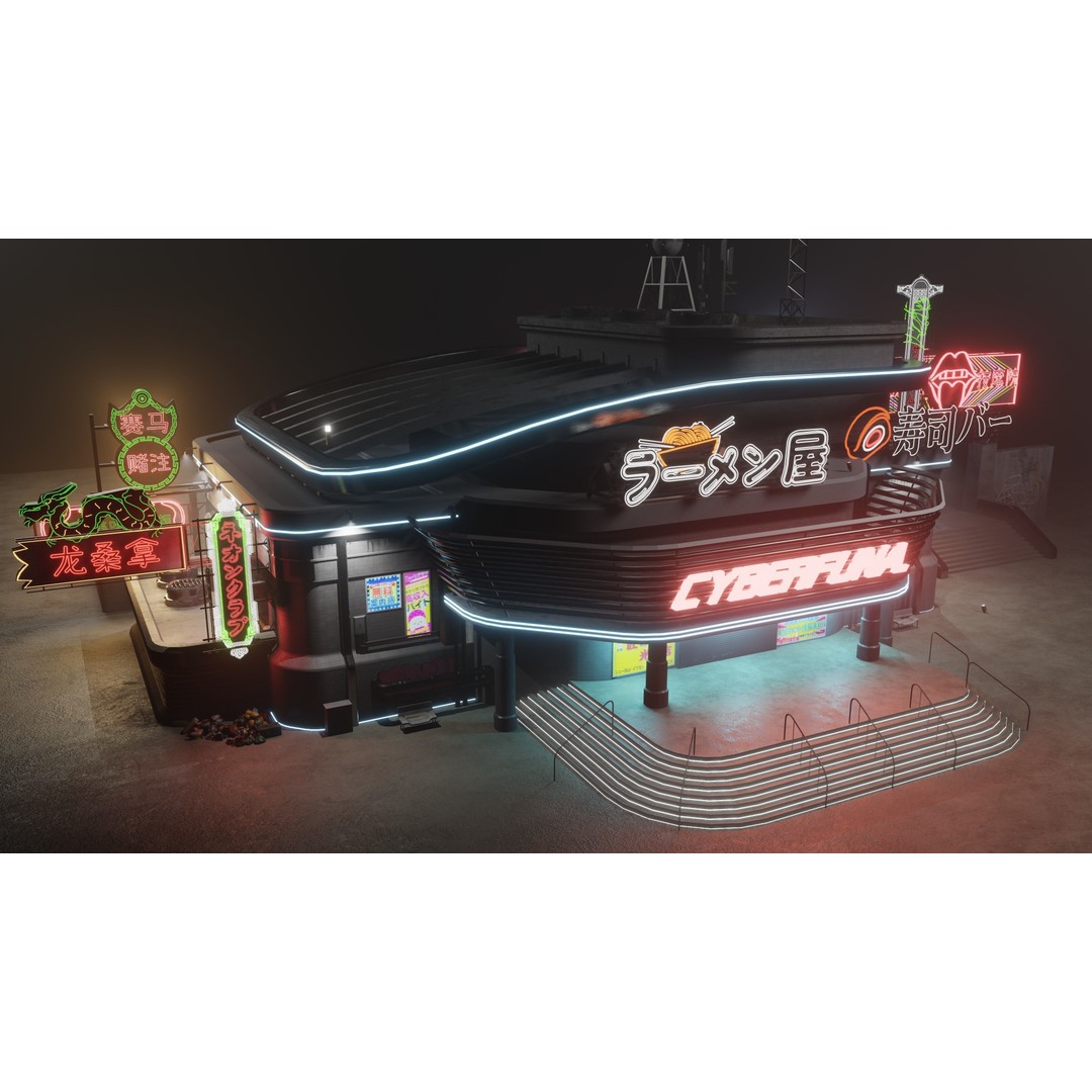 Cyberpunk Game Hall 3D Model – Low Poly Architectural Asset for Blender - View 8