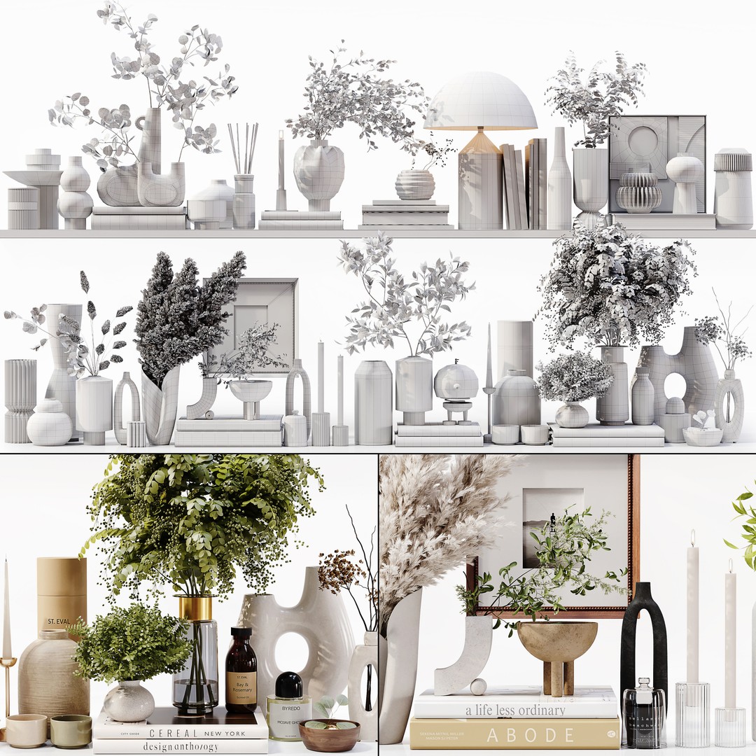 Decorative Set 235 3D Model – Low Poly Furnishing Collection, FBX, OBJ