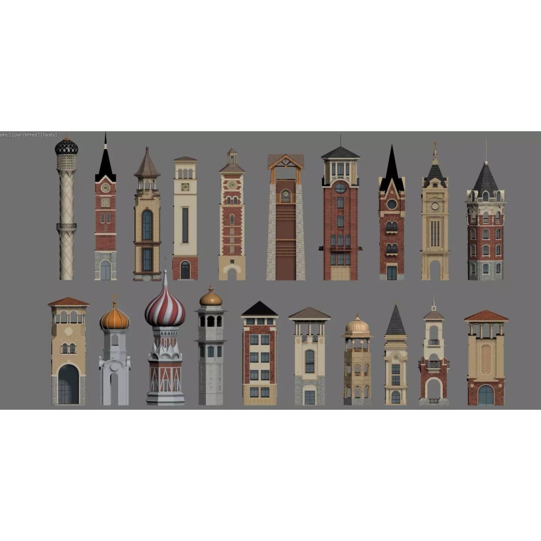 European Tower 3D Model – Architectural Collection, FBX, OBJ - View 3