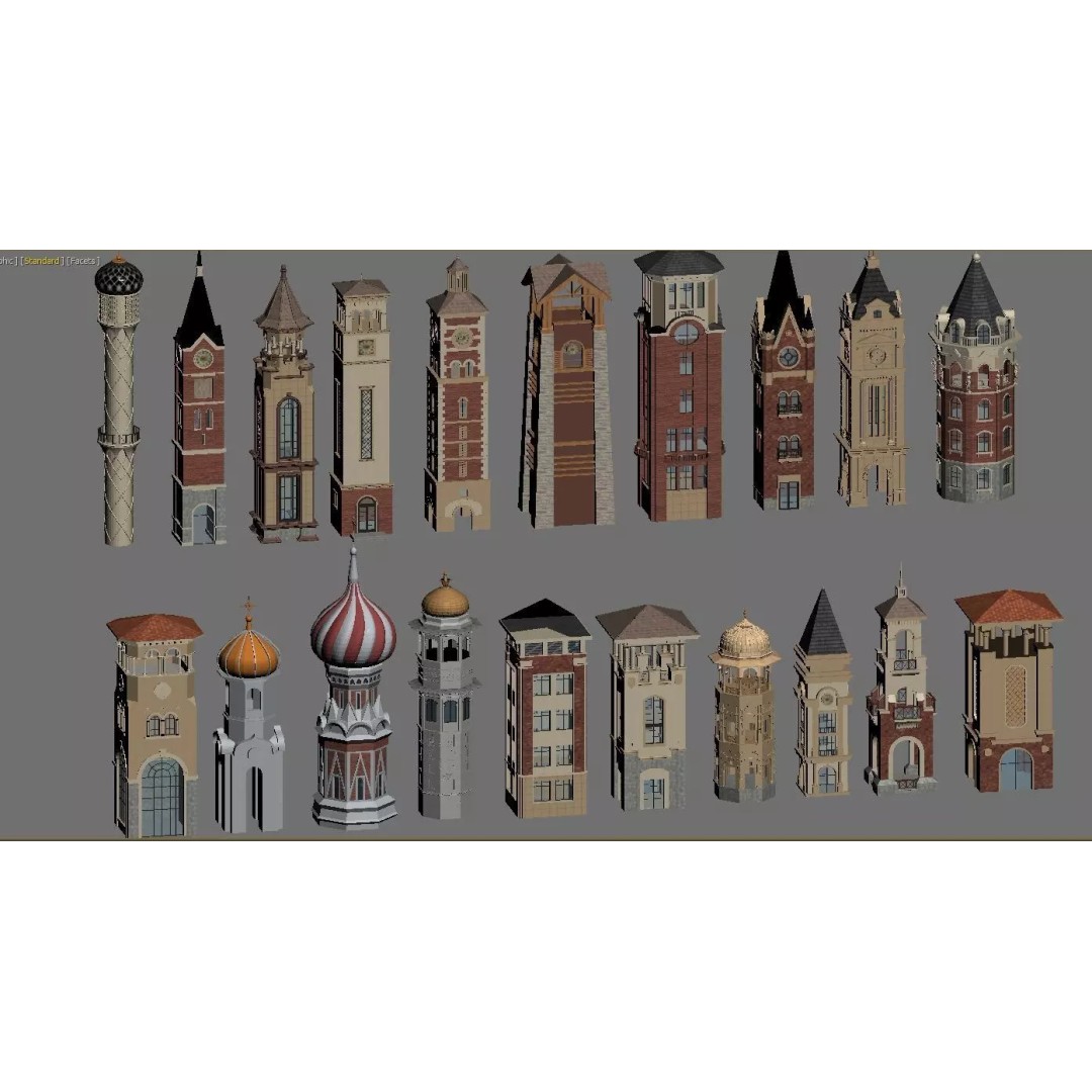 European Tower 3D Model – Architectural Collection, FBX, OBJ - View 4
