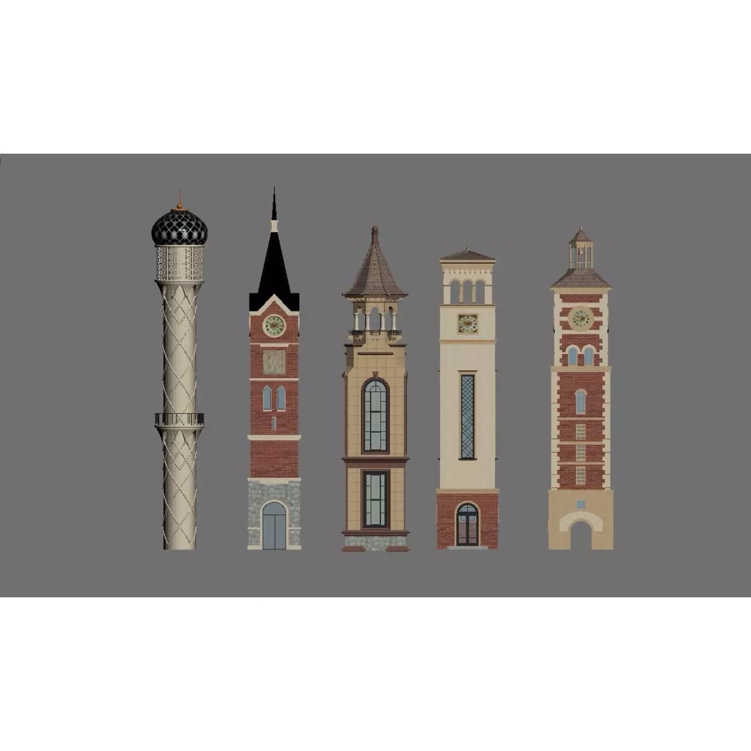 European Tower 3D Model – Architectural Collection, FBX, OBJ - View 6