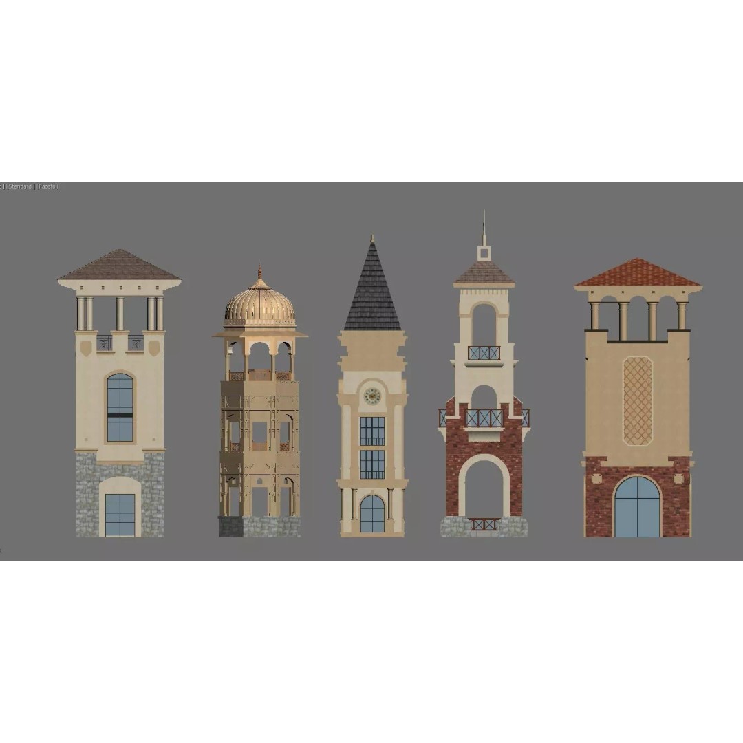 European Tower 3D Model – Architectural Collection, FBX, OBJ - View 8
