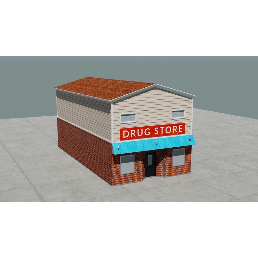 Small Town America Buildings 3D Model – Low Poly Game Asset, FBX - View 76