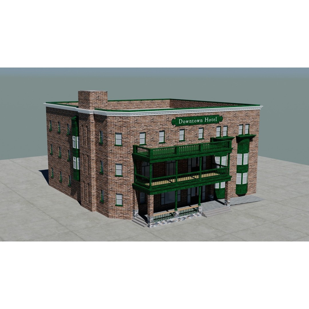 Small Town America Buildings 3D Model – Low Poly Game Asset, FBX - View 86