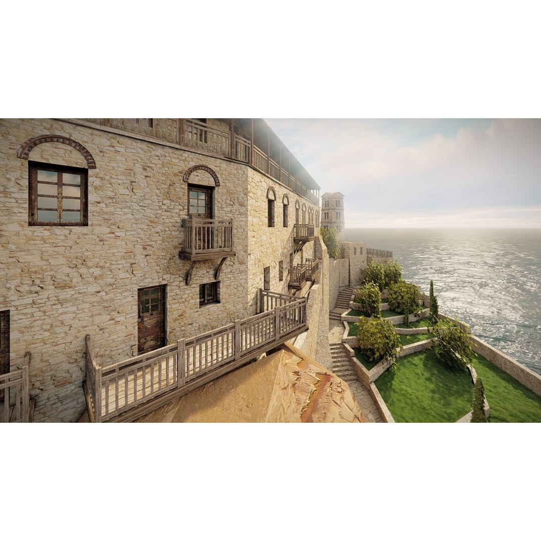 Island Citadel 3D Model – Historic Fortress with Textures, FBX - View 12