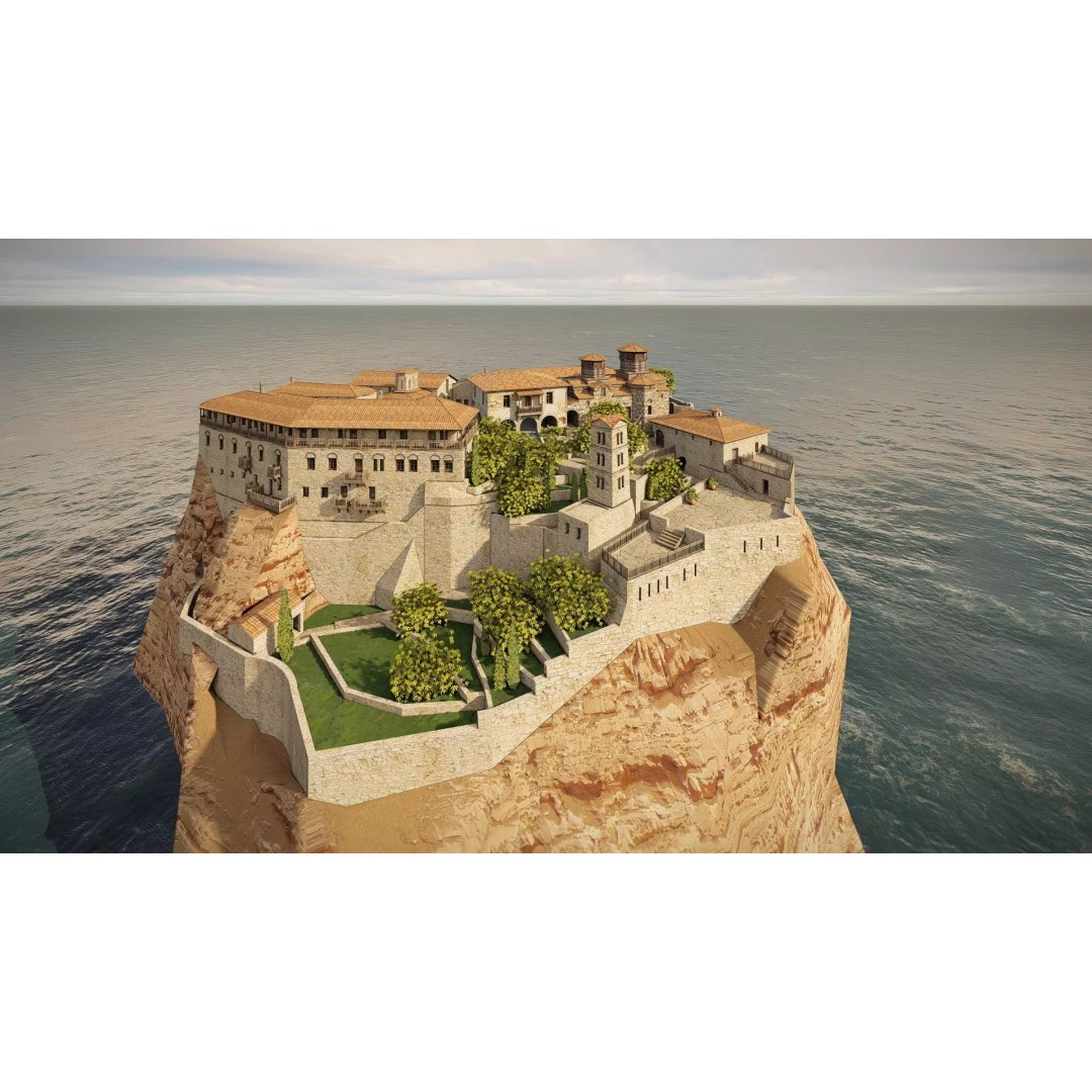 Island Citadel 3D Model – Historic Fortress with Textures, FBX - View 2