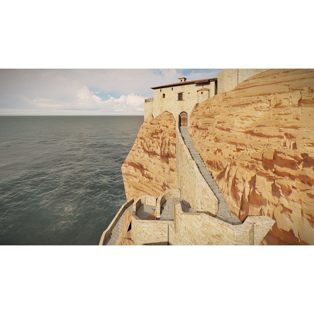 Island Citadel 3D Model – Historic Fortress with Textures, FBX - View 5