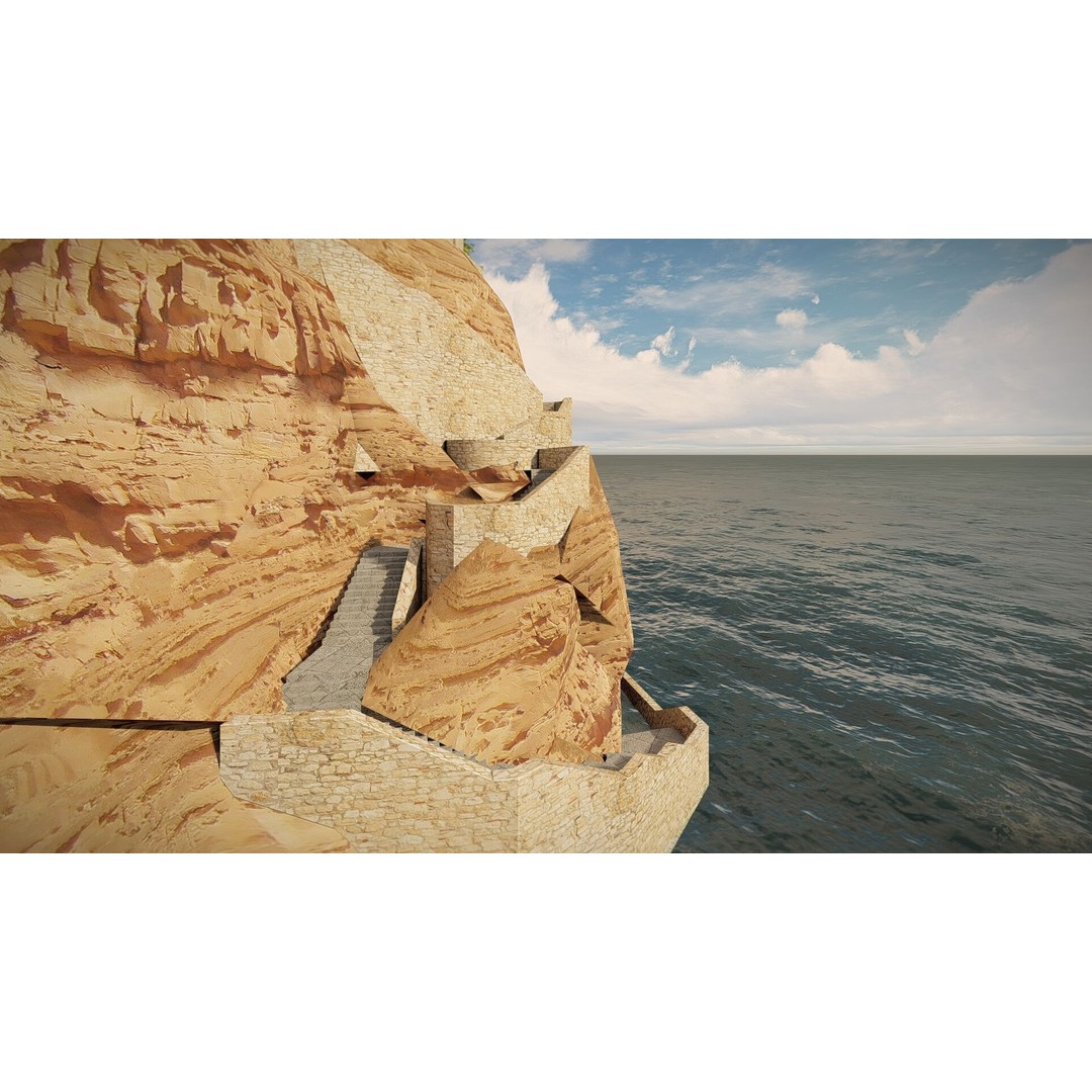 Island Citadel 3D Model – Historic Fortress with Textures, FBX - View 6