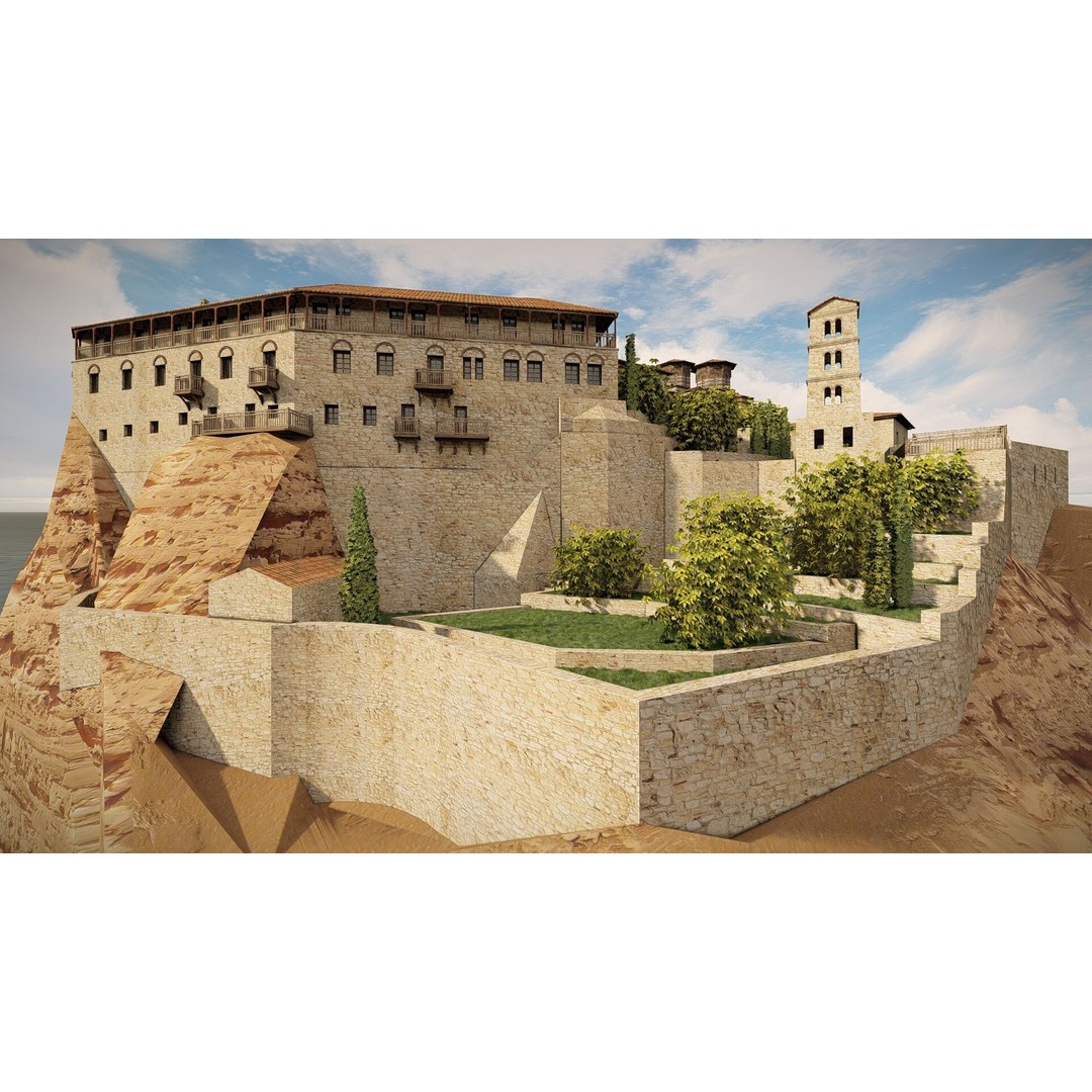 Island Citadel 3D Model – Historic Fortress with Textures, FBX - View 7