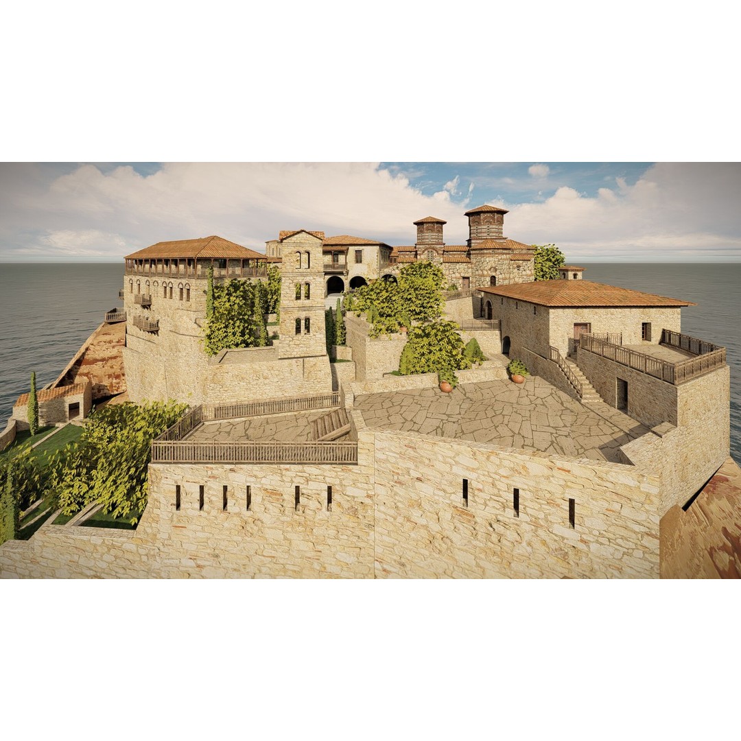 Island Citadel 3D Model – Historic Fortress with Textures, FBX - View 8