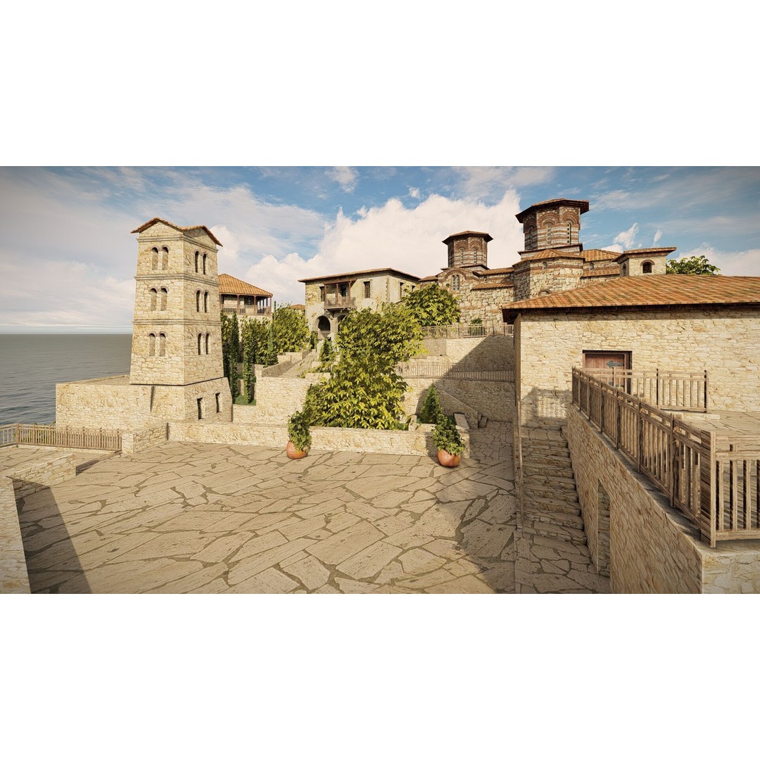 Island Citadel 3D Model – Historic Fortress with Textures, FBX - View 9