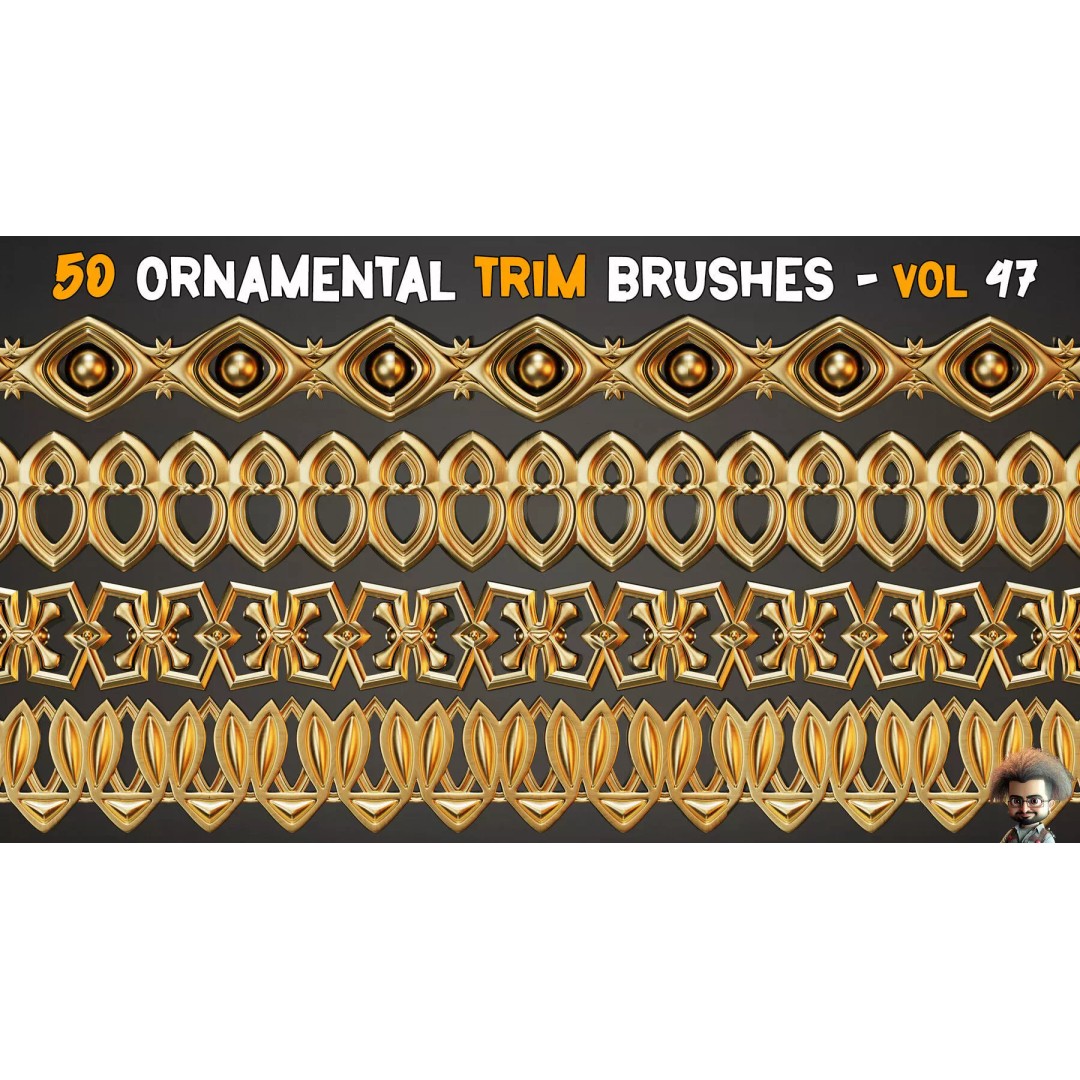 Ornamental Trim Brushes 3D Model – Low-Poly Set for ZBrush & Blender - View 2