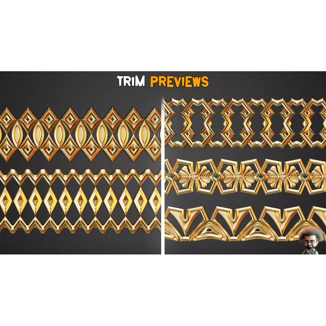 Ornamental Trim Brushes 3D Model – Low-Poly Set for ZBrush & Blender - View 3