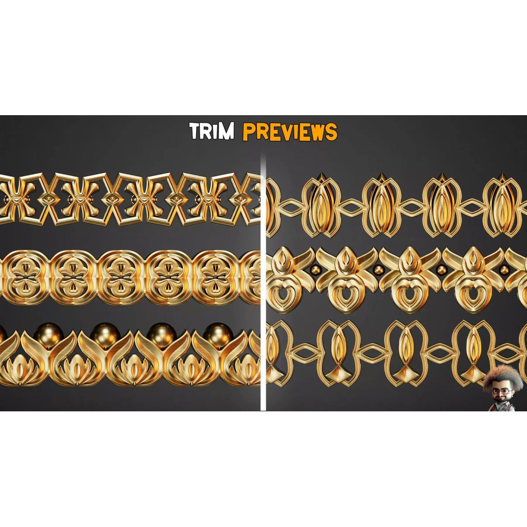 Ornamental Trim Brushes 3D Model – Low-Poly Set for ZBrush & Blender - View 4