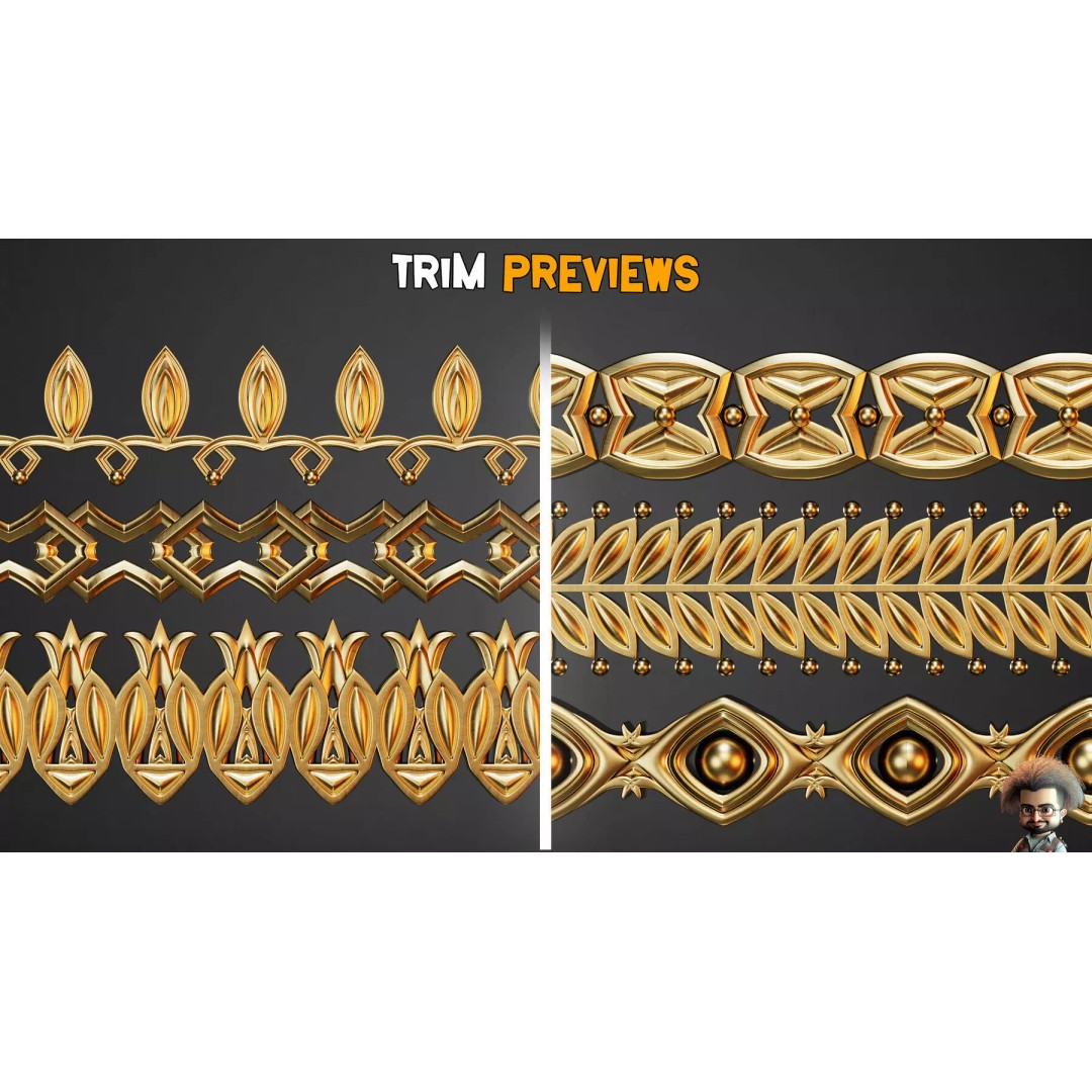 Ornamental Trim Brushes 3D Model – Low-Poly Set for ZBrush & Blender - View 5