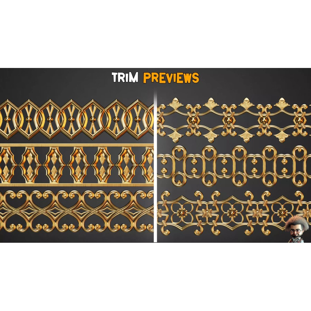 Ornamental Trim Brushes 3D Model – Low-Poly Set for ZBrush & Blender - View 6