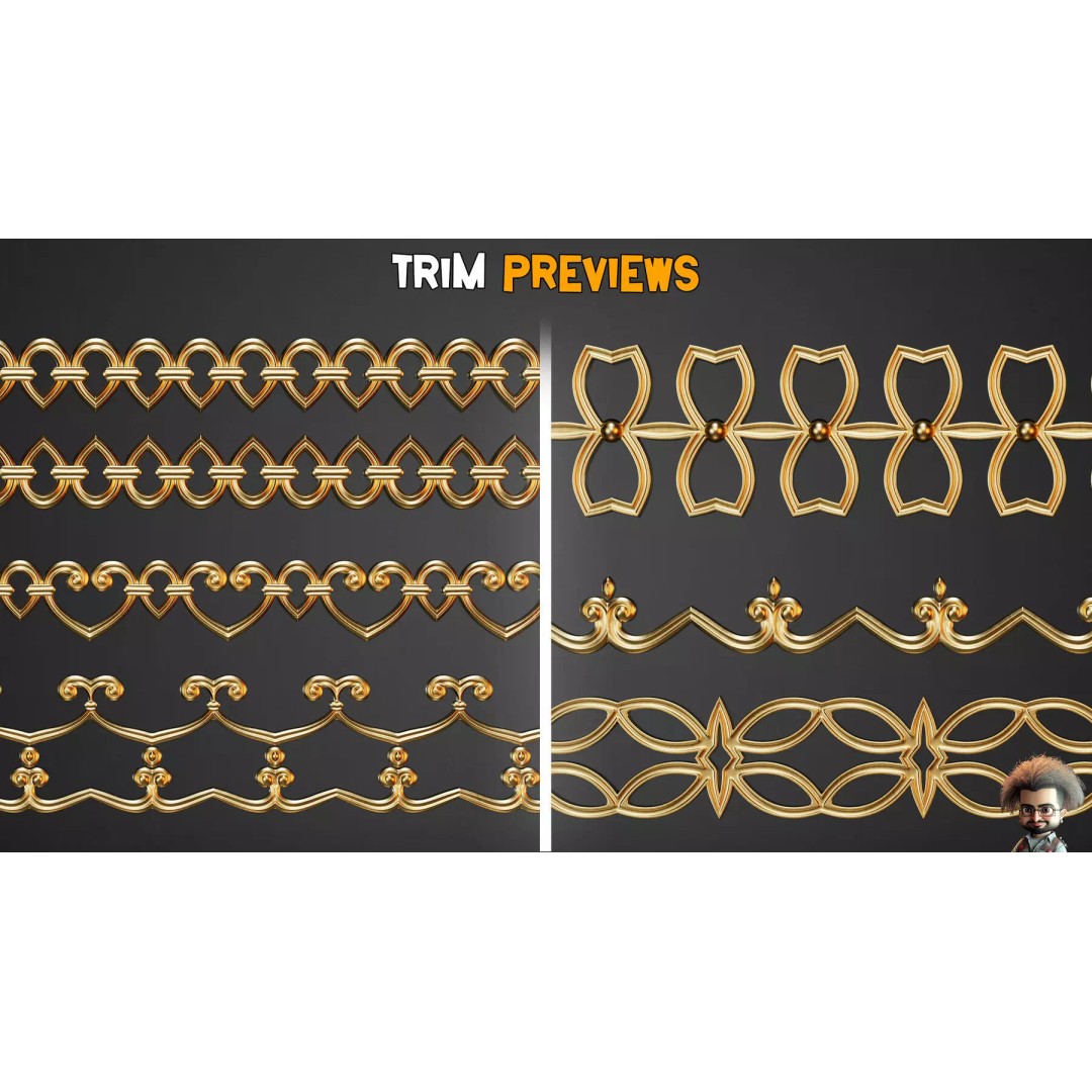 Ornamental Trim Brushes 3D Model – Low-Poly Set for ZBrush & Blender - View 7