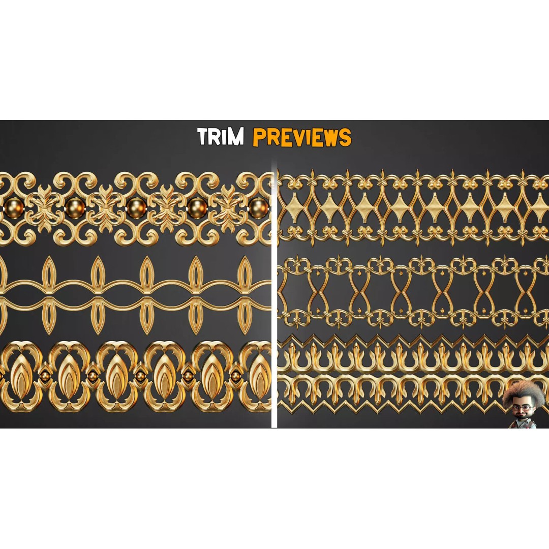 Ornamental Trim Brushes 3D Model – Low-Poly Set for ZBrush & Blender - View 8