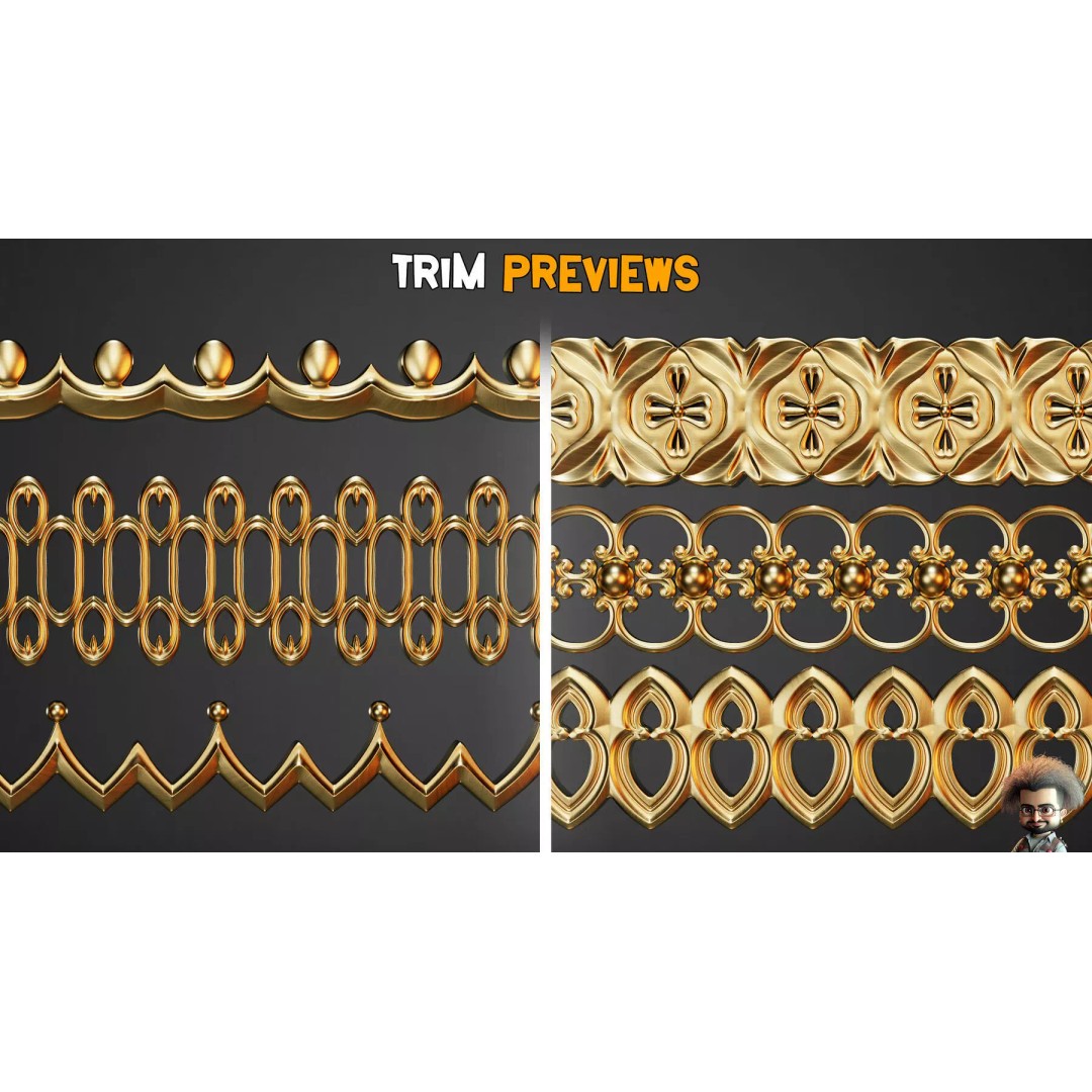 Ornamental Trim Brushes 3D Model – Low-Poly Set for ZBrush & Blender - View 9