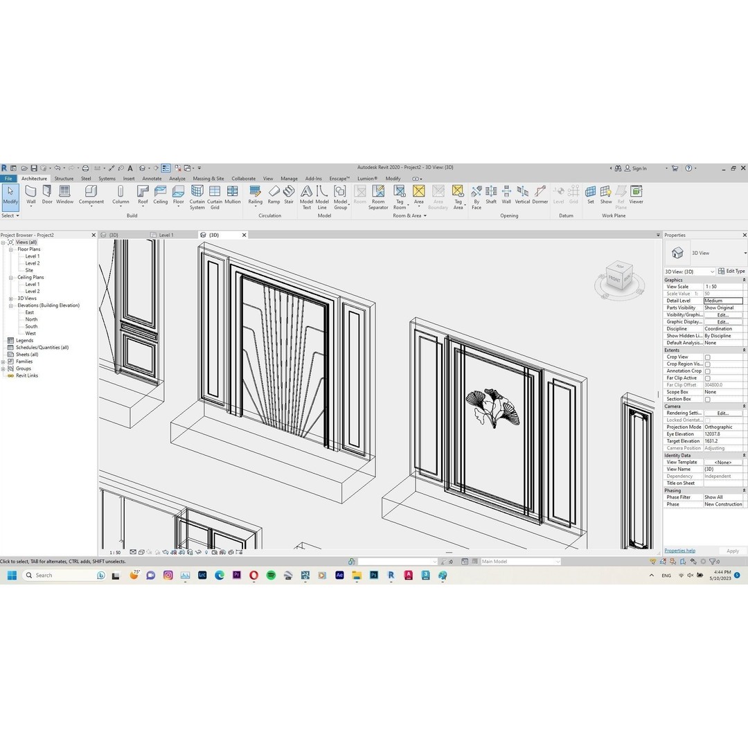 Decorative Wall Panels 3D Model – Revit Family, Adjustable Dimensions - View 12