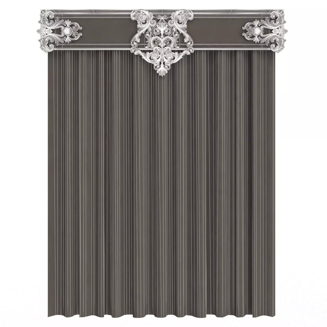 Classic Cornice Curtain 3D Model – Low Poly Architectural Decoration, FBX, OBJ